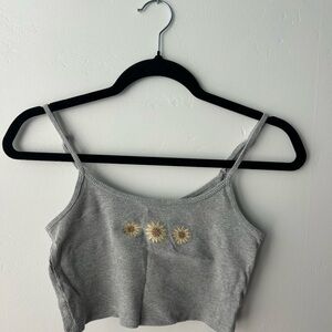 Gray Floral Embroidered Women's Crop Top